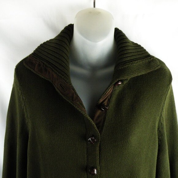 Ralph Lauren Knit Cardigan Button Down Green Brown Elbow Patch 1X - Picture 2 of 7